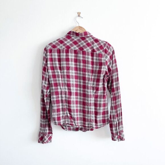 Aritzia Tna Classic Fit Women's Button Down Flannel Shirt Plaid Red Large - Picture 2 of 9
